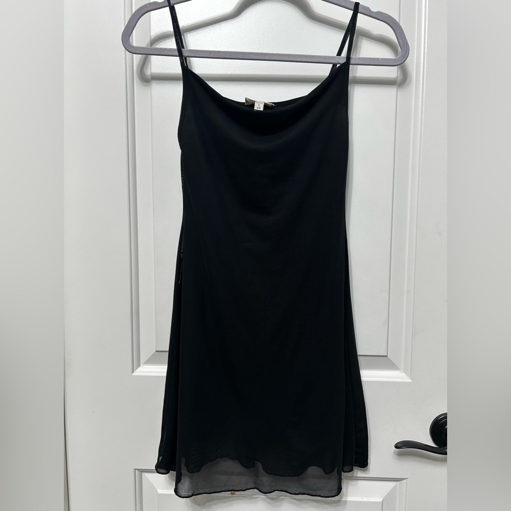 See You Monday XS black slip mini dress sheer mesh lined spaghetti straps LBD s - Picture 2 of 6